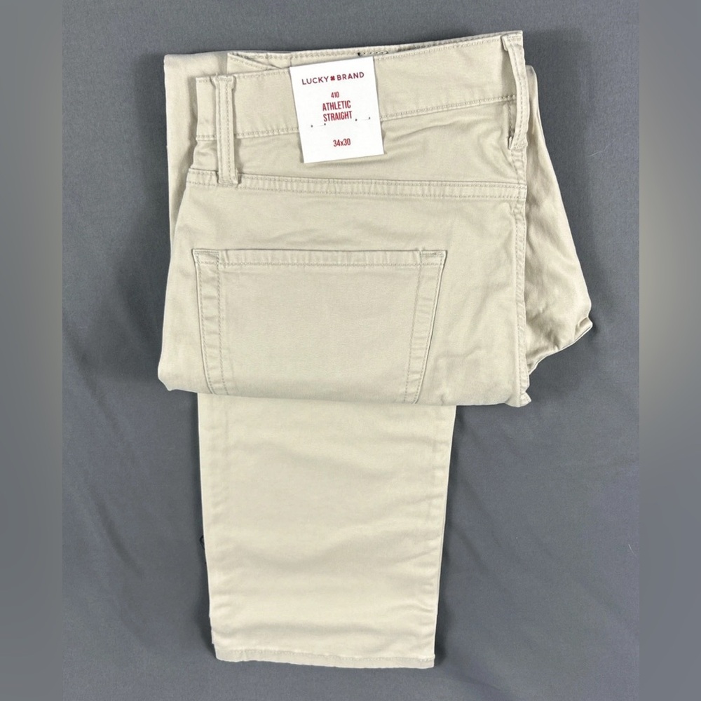 Lucky Brand Pants 410 Athletic Straight 34 x 30 Moonstruck Beige Cotton Spandex - Picture 3 of 10